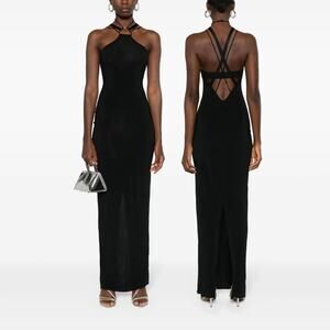 Nensi Dojaka Strappy Maxi Dress Jersey Halter Neck Gala Formal Classy Sexy Sz M